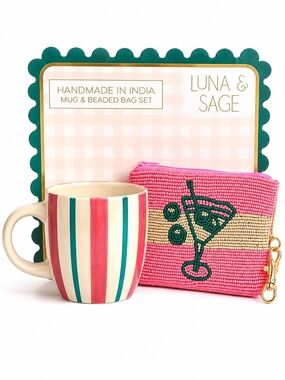 Luna & Sage Ceramic Mug & Beaded Pouch Gift Set
